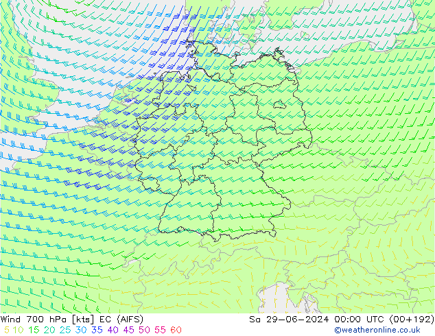 Rüzgar 700 hPa EC (AIFS) Cts 29.06.2024 00 UTC