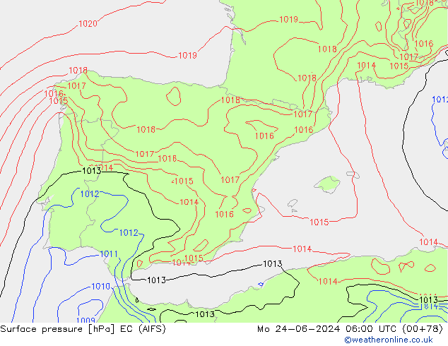 Pressione al suolo EC (AIFS) lun 24.06.2024 06 UTC