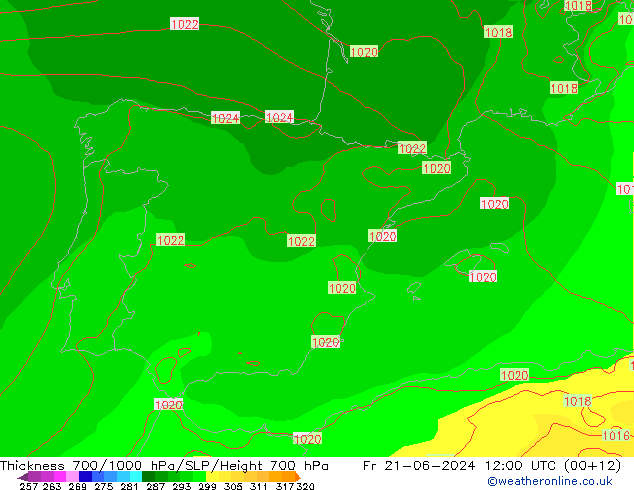 Thck 700-1000 hPa EC (AIFS) Fr 21.06.2024 12 UTC