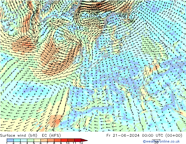 �N 10 米 (bft) EC (AIFS) 星期五 21.06.2024 00 UTC