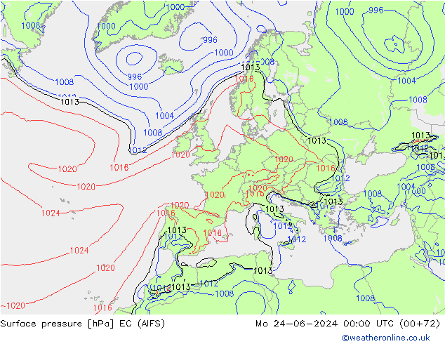 Atmosférický tlak EC (AIFS) Po 24.06.2024 00 UTC