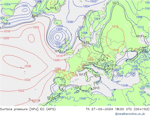 Luchtdruk (Grond) EC (AIFS) do 27.06.2024 18 UTC