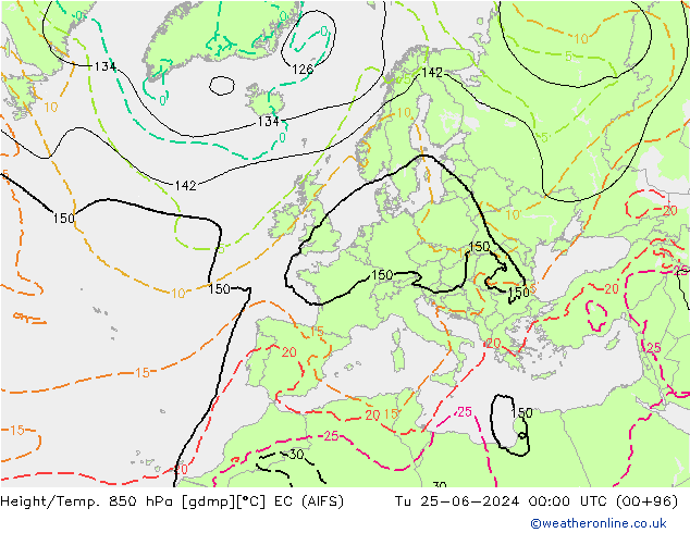 Height/Temp. 850 hPa EC (AIFS) Tu 25.06.2024 00 UTC