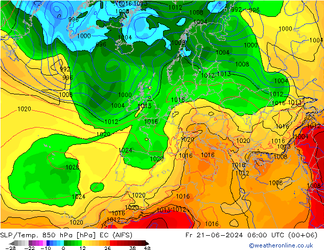 SLP/Temp. 850 hPa EC (AIFS) Pá 21.06.2024 06 UTC