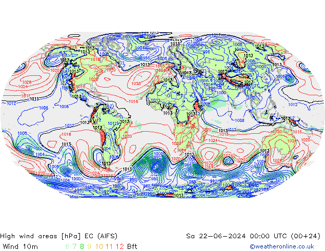 High wind areas EC (AIFS) сб 22.06.2024 00 UTC