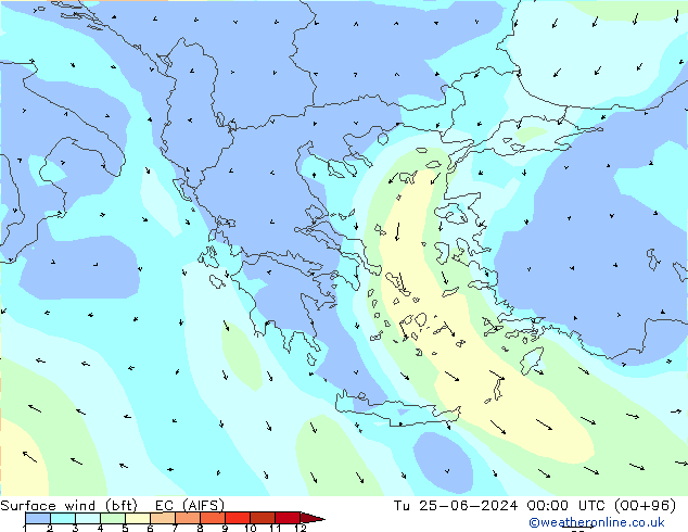 Vent 10 m (bft) EC (AIFS) mar 25.06.2024 00 UTC