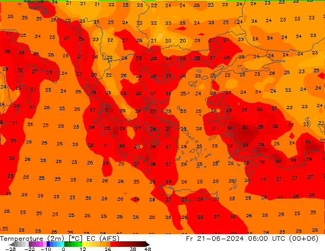 Temperature (2m) EC (AIFS) Pá 21.06.2024 06 UTC