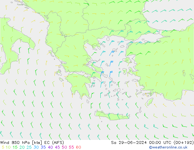 Wind 850 hPa EC (AIFS) So 29.06.2024 00 UTC