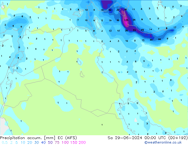 Precipitation accum. EC (AIFS) Sa 29.06.2024 00 UTC