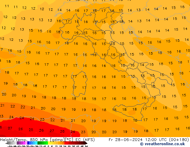 Height/Temp. 850 hPa EC (AIFS) Fr 28.06.2024 12 UTC