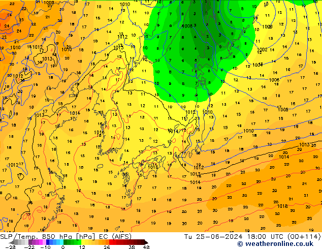SLP/Temp. 850 гПа EC (AIFS) вт 25.06.2024 18 UTC