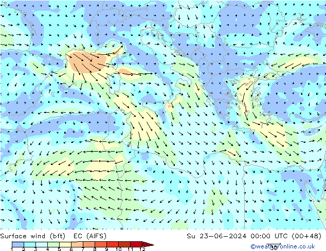 ве�Bе�@ 10 m (bft) EC (AIFS) Вс 23.06.2024 00 UTC