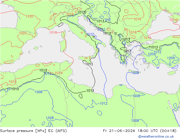 Surface pressure EC (AIFS) Fr 21.06.2024 18 UTC