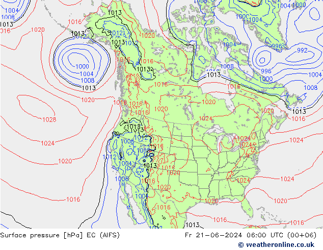 Atmosférický tlak EC (AIFS) Pá 21.06.2024 06 UTC