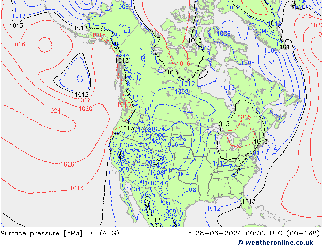 Pressione al suolo EC (AIFS) ven 28.06.2024 00 UTC