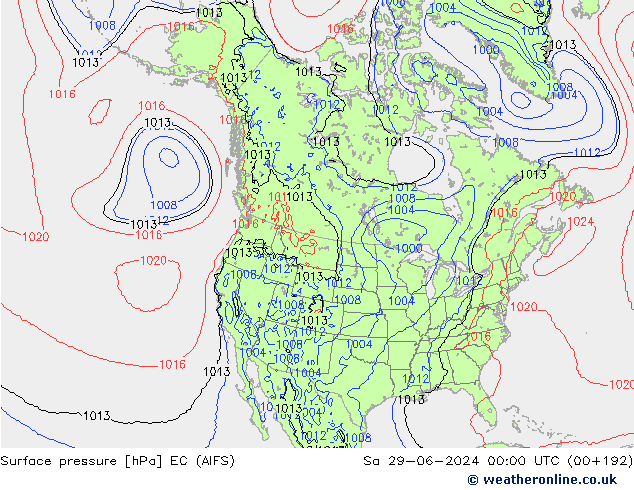 Surface pressure EC (AIFS) Sa 29.06.2024 00 UTC