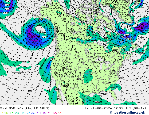 Wind 950 hPa EC (AIFS) Fr 21.06.2024 12 UTC