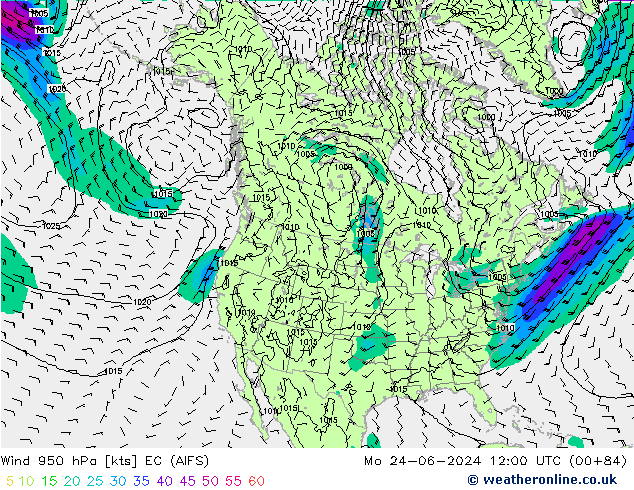 Wind 950 hPa EC (AIFS) Mo 24.06.2024 12 UTC