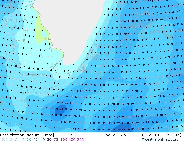 Précipitation accum. EC (AIFS) sam 22.06.2024 12 UTC