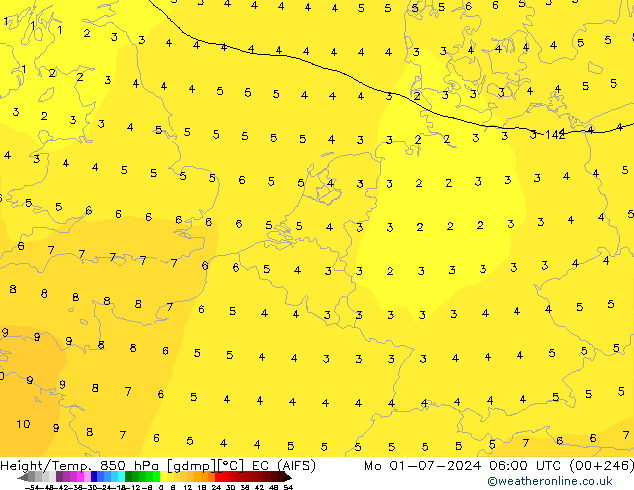 Geop./Temp. 850 hPa EC (AIFS) lun 01.07.2024 06 UTC