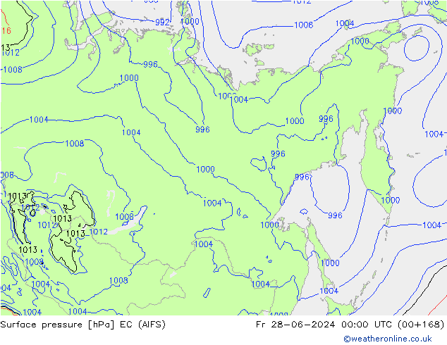 Pressione al suolo EC (AIFS) ven 28.06.2024 00 UTC