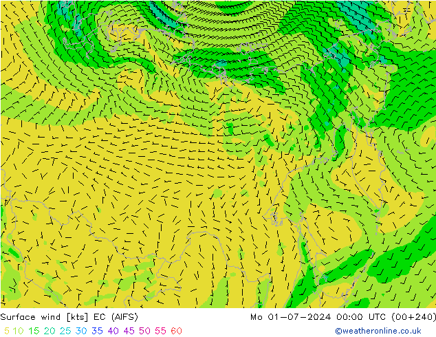 Surface wind EC (AIFS) Mo 01.07.2024 00 UTC