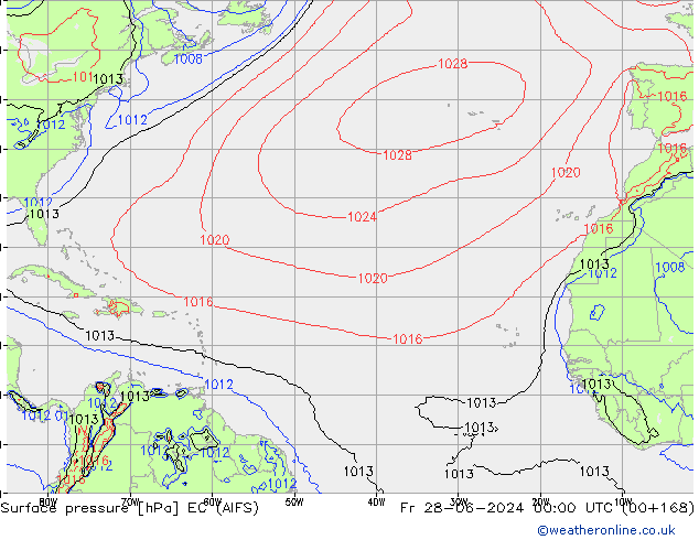 Atmosférický tlak EC (AIFS) Pá 28.06.2024 00 UTC