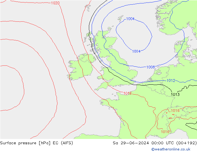 Atmosférický tlak EC (AIFS) So 29.06.2024 00 UTC