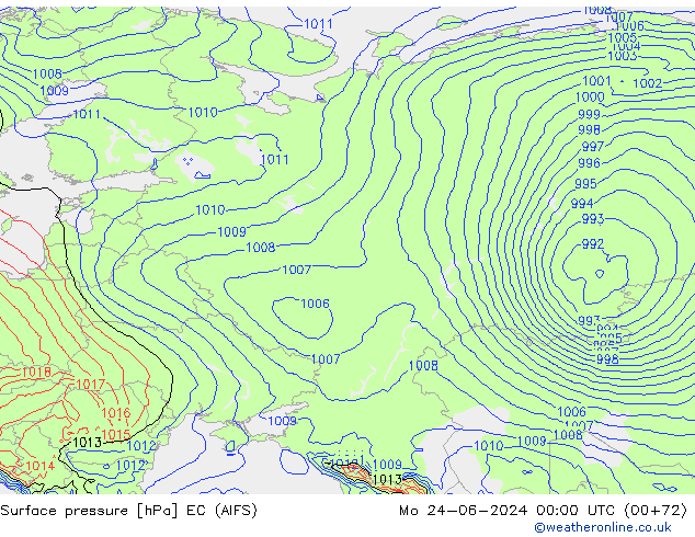 Pressione al suolo EC (AIFS) lun 24.06.2024 00 UTC