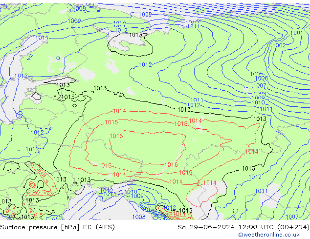 Atmosférický tlak EC (AIFS) So 29.06.2024 12 UTC