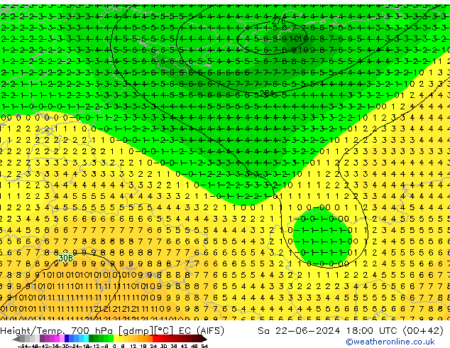 Height/Temp. 700 hPa EC (AIFS) Sa 22.06.2024 18 UTC