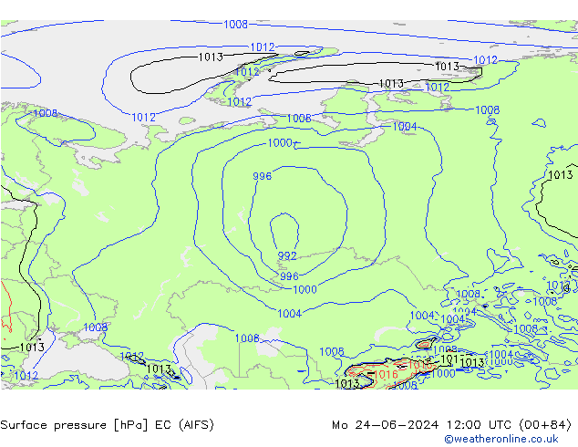 Surface pressure EC (AIFS) Mo 24.06.2024 12 UTC