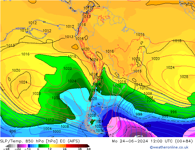 SLP/Temp. 850 hPa EC (AIFS) lun 24.06.2024 12 UTC