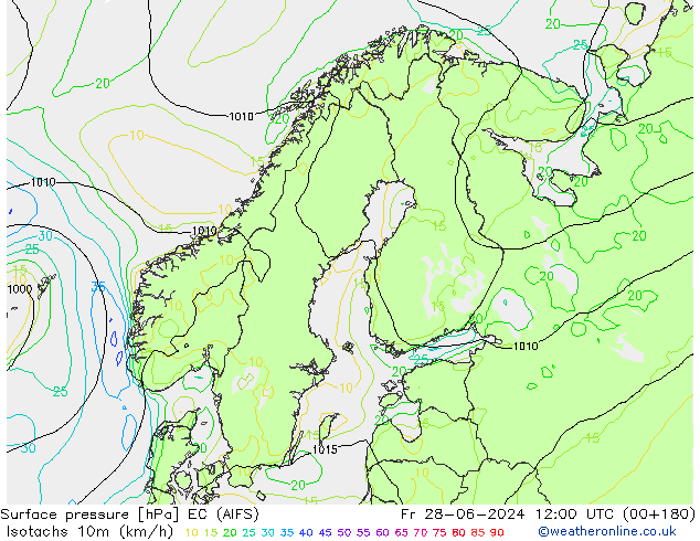 Isotachs (kph) EC (AIFS) Fr 28.06.2024 12 UTC