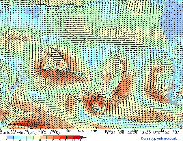 Surface wind (bft) EC (AIFS) Fr 21.06.2024 18 UTC