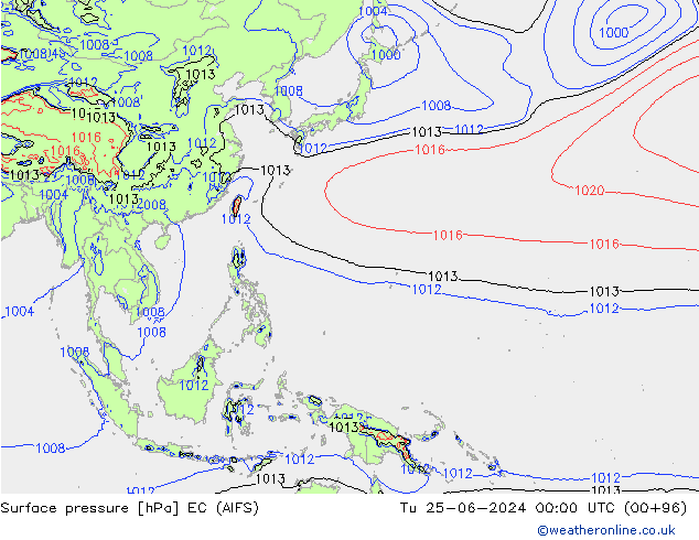 Surface pressure EC (AIFS) Tu 25.06.2024 00 UTC