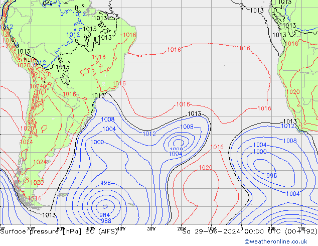 Surface pressure EC (AIFS) Sa 29.06.2024 00 UTC