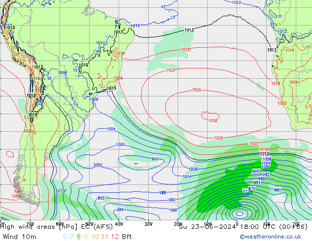 High wind areas EC (AIFS) dom 23.06.2024 18 UTC