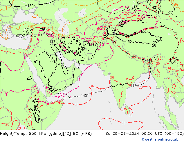 Height/Temp. 850 hPa EC (AIFS) sab 29.06.2024 00 UTC