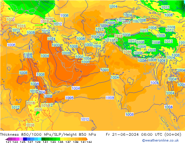 Thck 850-1000 hPa EC (AIFS) ven 21.06.2024 06 UTC