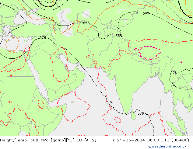 Height/Temp. 500 hPa EC (AIFS) Pá 21.06.2024 06 UTC