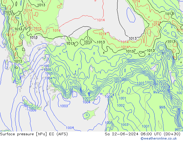 Surface pressure EC (AIFS) Sa 22.06.2024 06 UTC