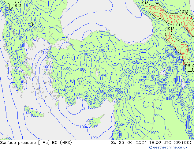 Surface pressure EC (AIFS) Su 23.06.2024 18 UTC