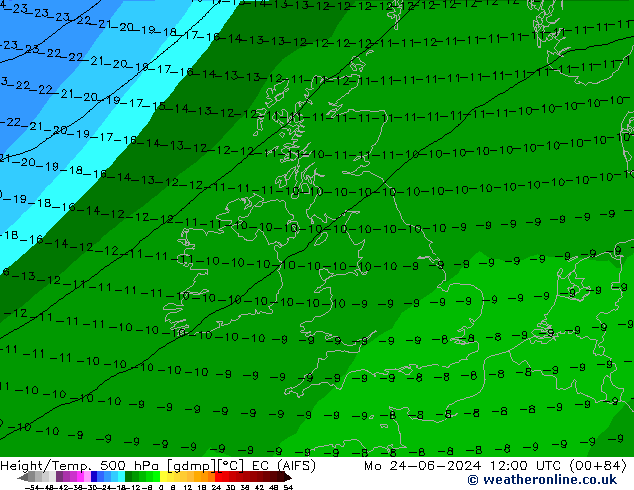 Géop./Temp. 500 hPa EC (AIFS) lun 24.06.2024 12 UTC