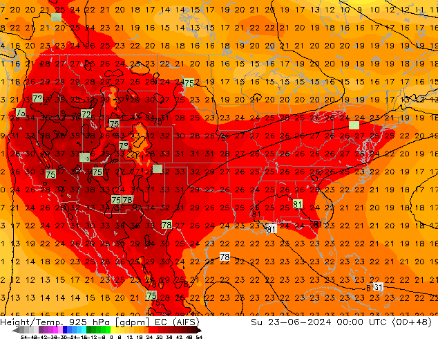 Géop./Temp. 925 hPa EC (AIFS) dim 23.06.2024 00 UTC