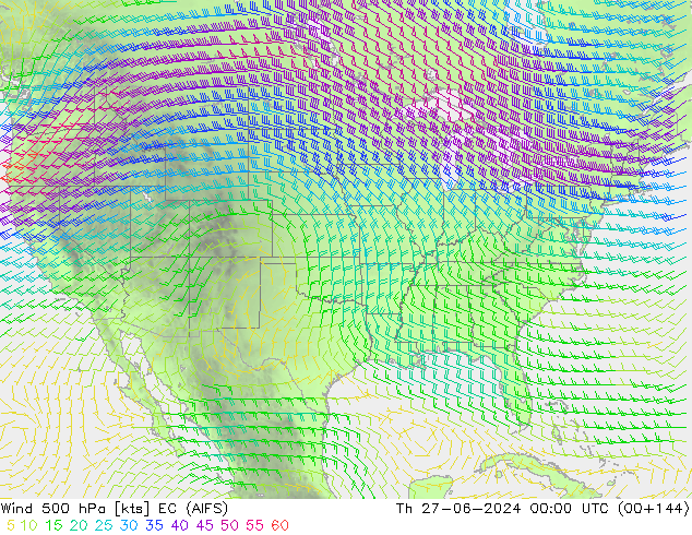 Vent 500 hPa EC (AIFS) jeu 27.06.2024 00 UTC