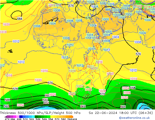 Thck 500-1000hPa EC (AIFS) Sa 22.06.2024 18 UTC