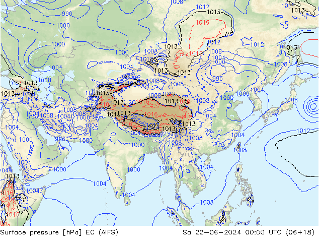 Surface pressure EC (AIFS) Sa 22.06.2024 00 UTC