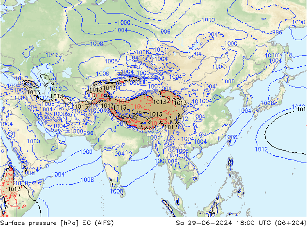 Surface pressure EC (AIFS) Sa 29.06.2024 18 UTC