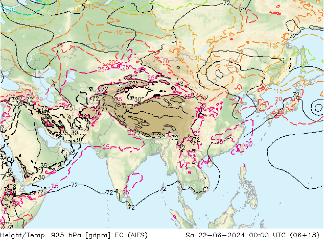 Yükseklik/Sıc. 925 hPa EC (AIFS) Cts 22.06.2024 00 UTC